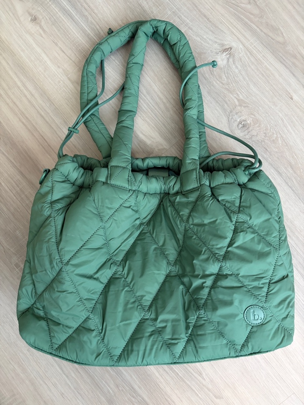 Bookish Quilted Green Tote Bag - Soft Puffer Style